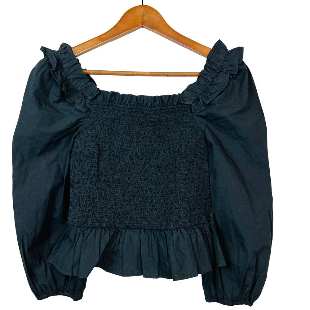 NEW! The Drop Marisol Cropped Top Black Ruched Crop Long Sleeve - S